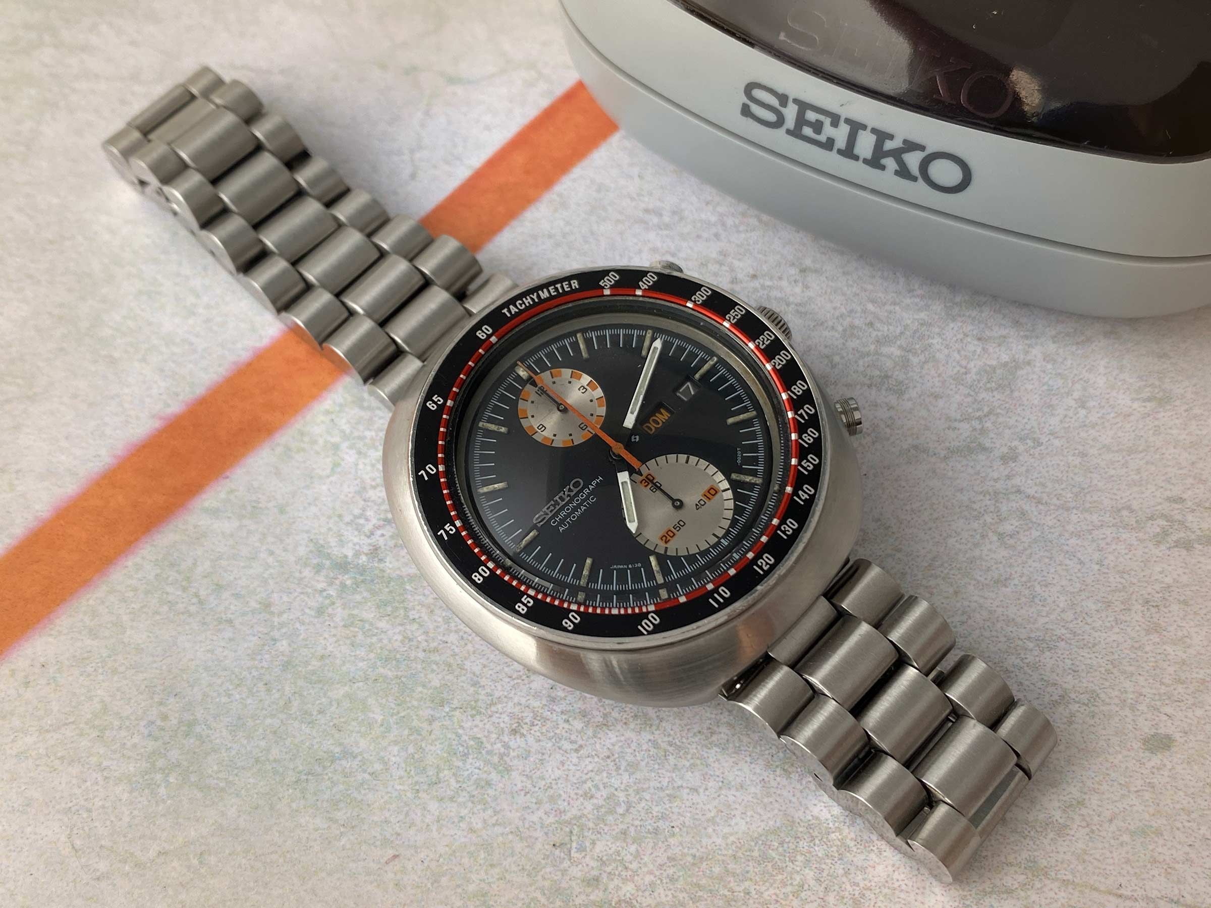 SEIKO UFO Reloj Cronógrafo antiguo automático 1977 Cal. 6138B JAPAN J Ref. 6138-0011 CON ESTUCHE *** PRECIOSA CONDICIÓN ***