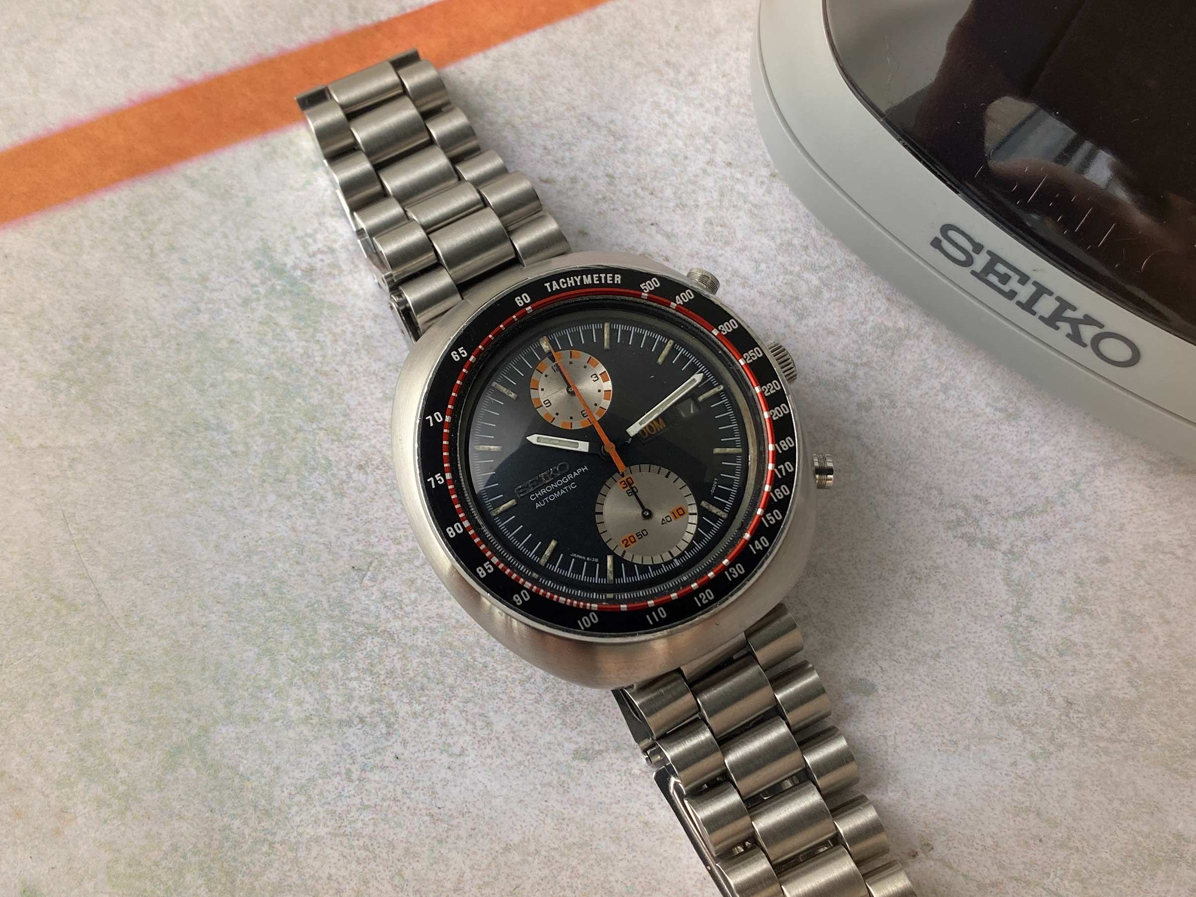 SEIKO UFO Reloj Cronógrafo antiguo automático 1977 Cal. 6138B JAPAN J Ref. 6138-0011 CON ESTUCHE *** PRECIOSA CONDICIÓN ***