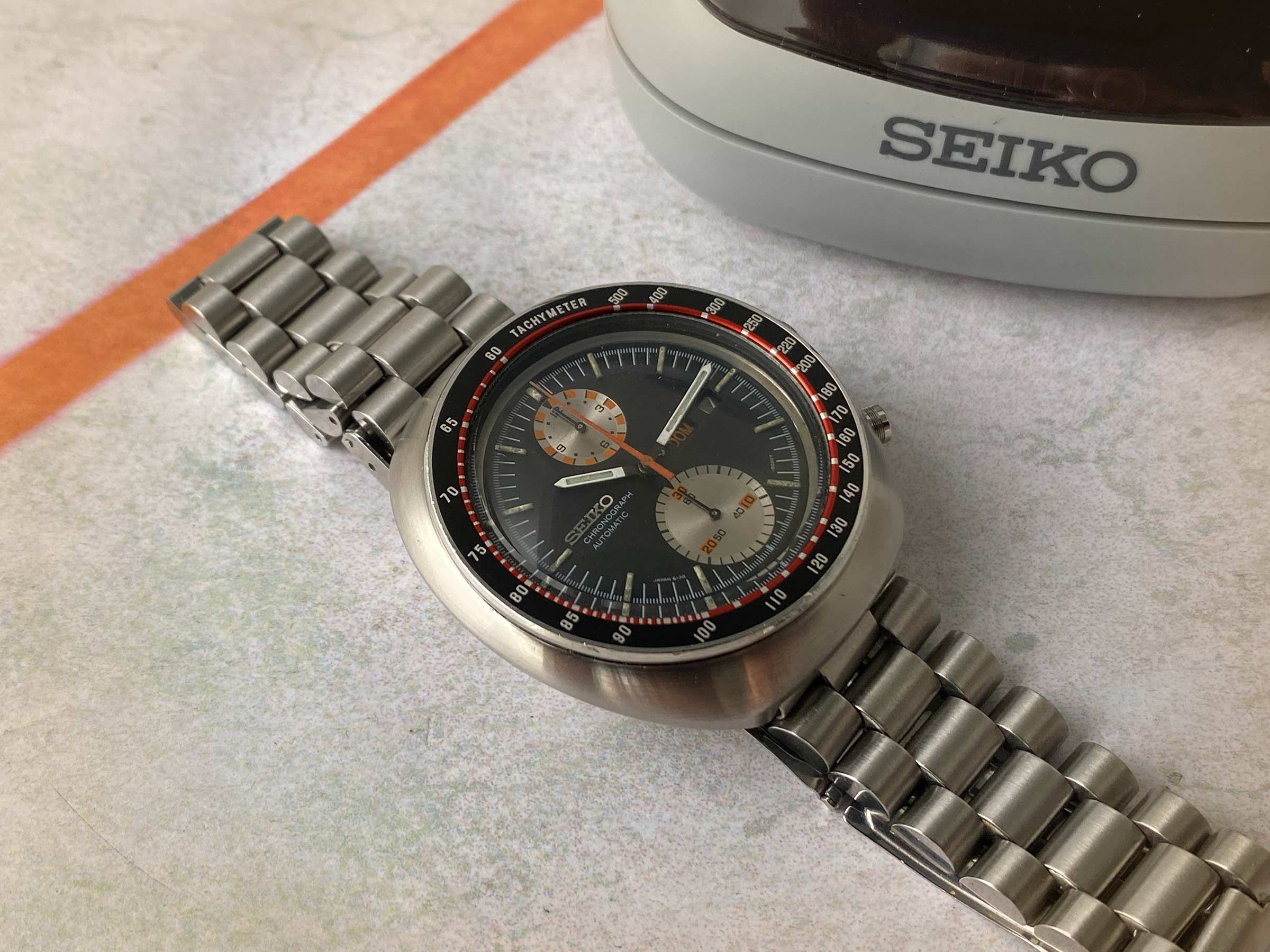 SEIKO UFO Reloj Cronógrafo antiguo automático 1977 Cal. 6138B JAPAN J Ref. 6138-0011 CON ESTUCHE *** PRECIOSA CONDICIÓN ***