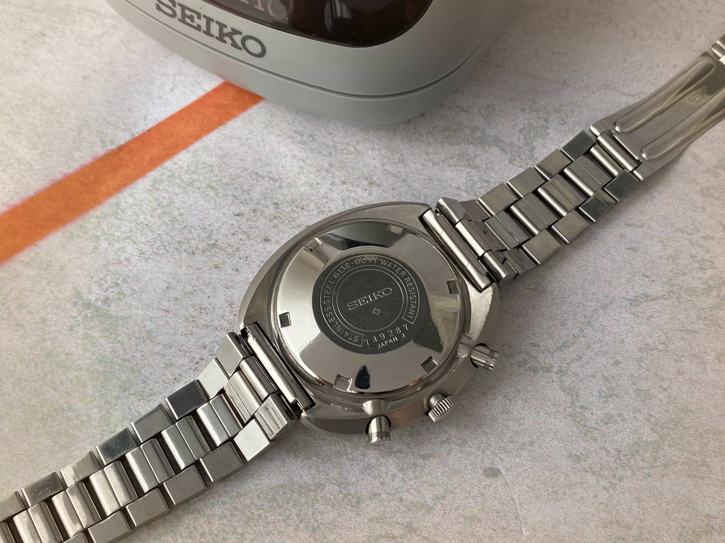 SEIKO UFO Reloj Cronógrafo antiguo automático 1977 Cal. 6138B JAPAN J Ref. 6138-0011 CON ESTUCHE *** PRECIOSA CONDICIÓN ***