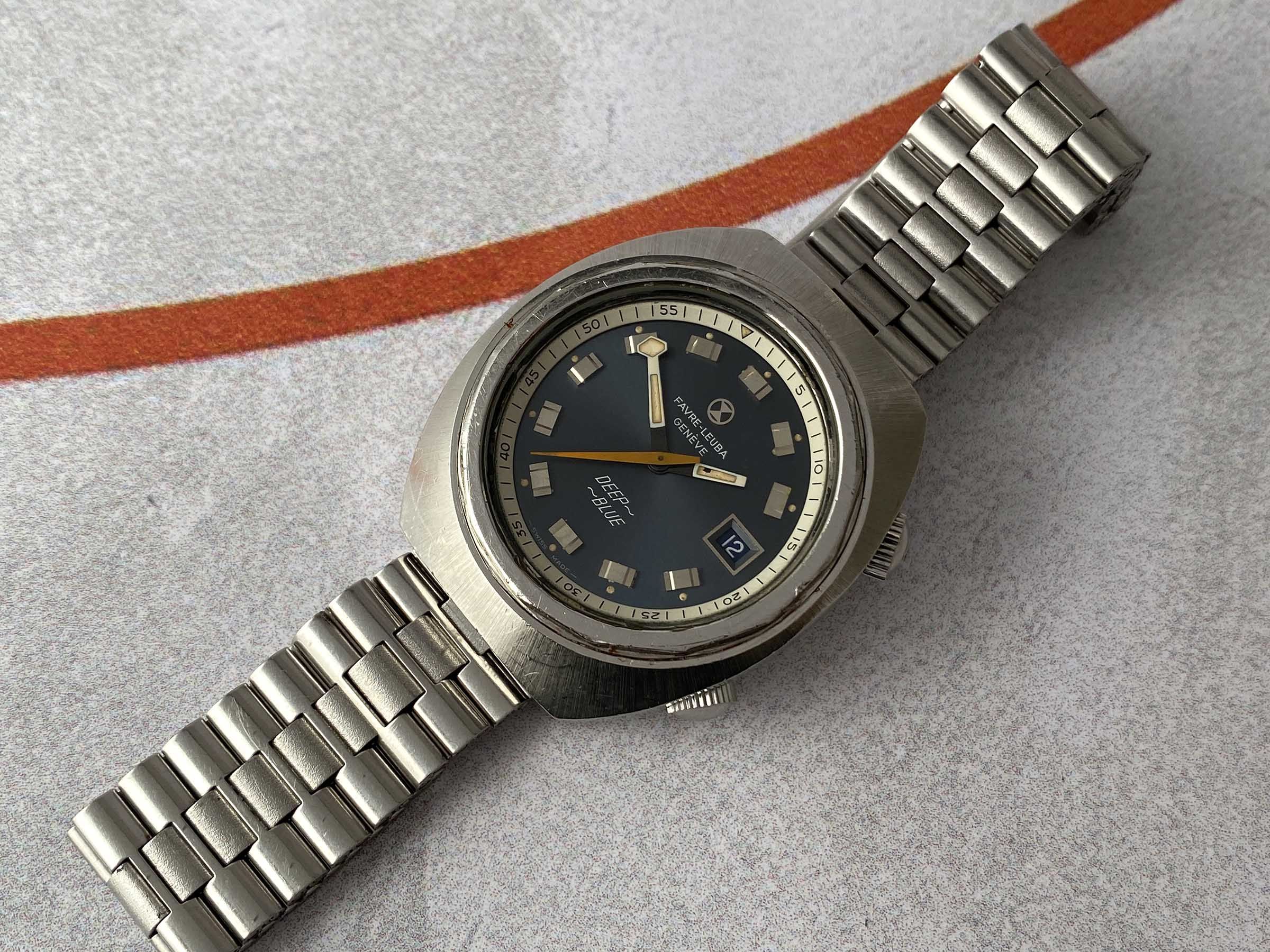 FAVRE LEUBA GENEVE DEEP BLUE Vintage automatic swiss watch 20 ATM Cal. FL 1165 Ref. 1536 LARGE DIAMETER *** COLLECTORS ***