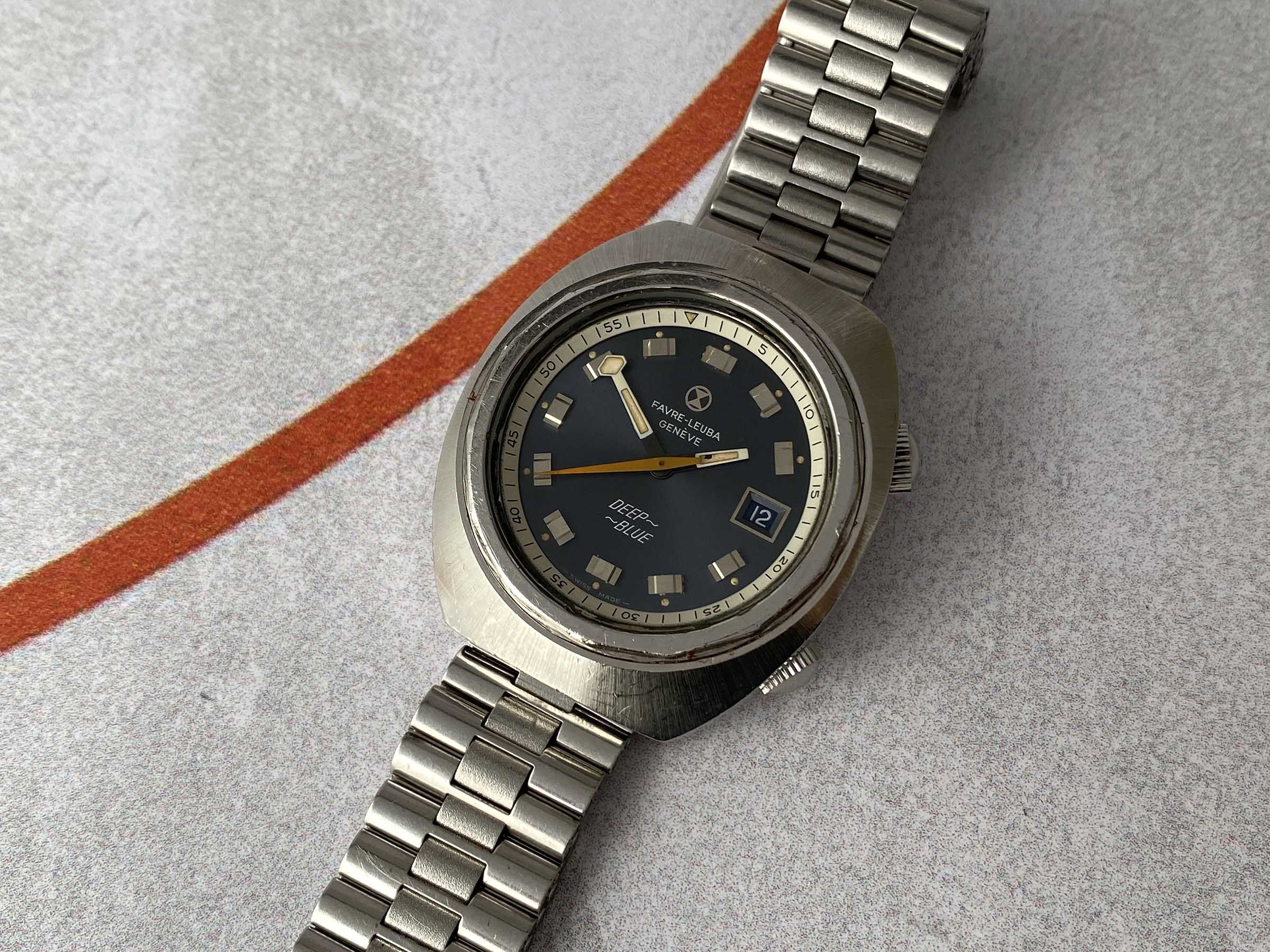 FAVRE LEUBA GENEVE DEEP BLUE Vintage automatic swiss watch 20 ATM Cal. FL 1165 Ref. 1536 LARGE DIAMETER *** COLLECTORS ***