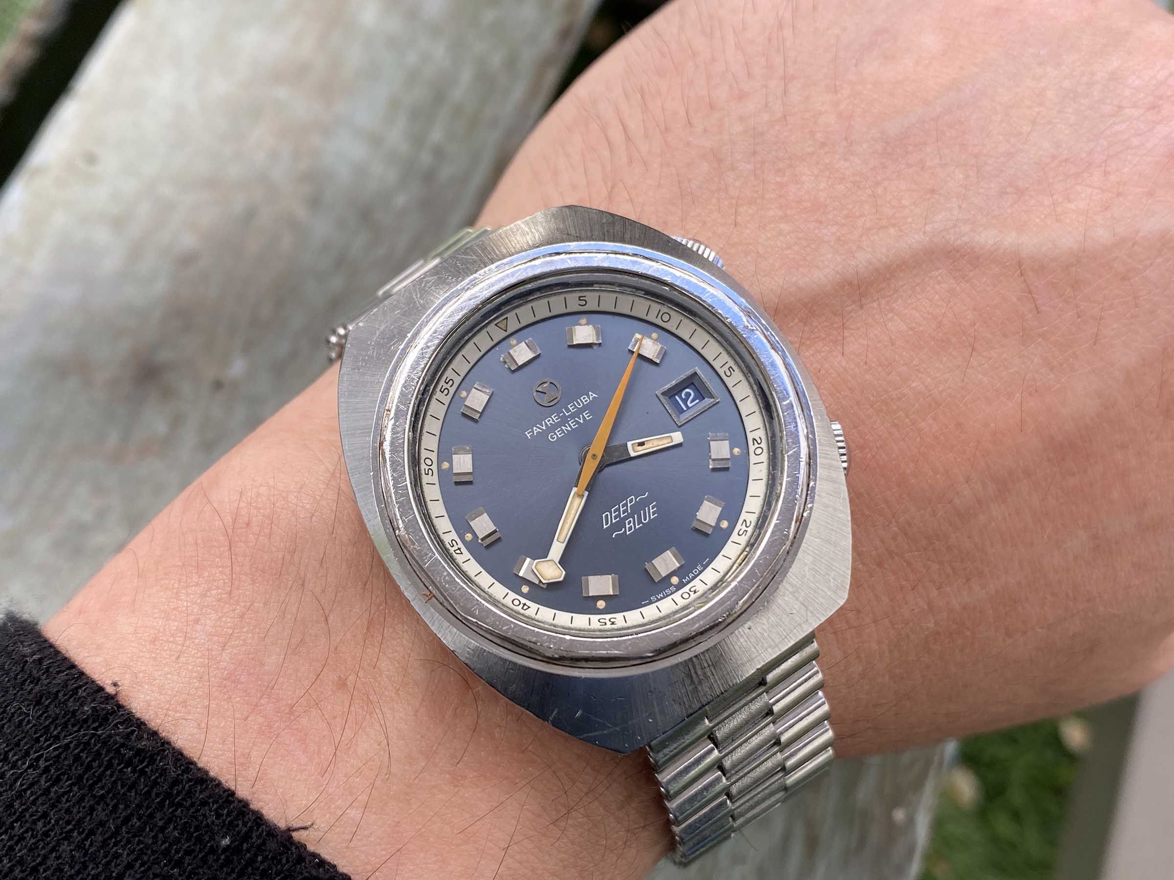 FAVRE LEUBA GENEVE DEEP BLUE Vintage automatic swiss watch 20 ATM Cal. FL 1165 Ref. 1536 LARGE DIAMETER *** COLLECTORS ***