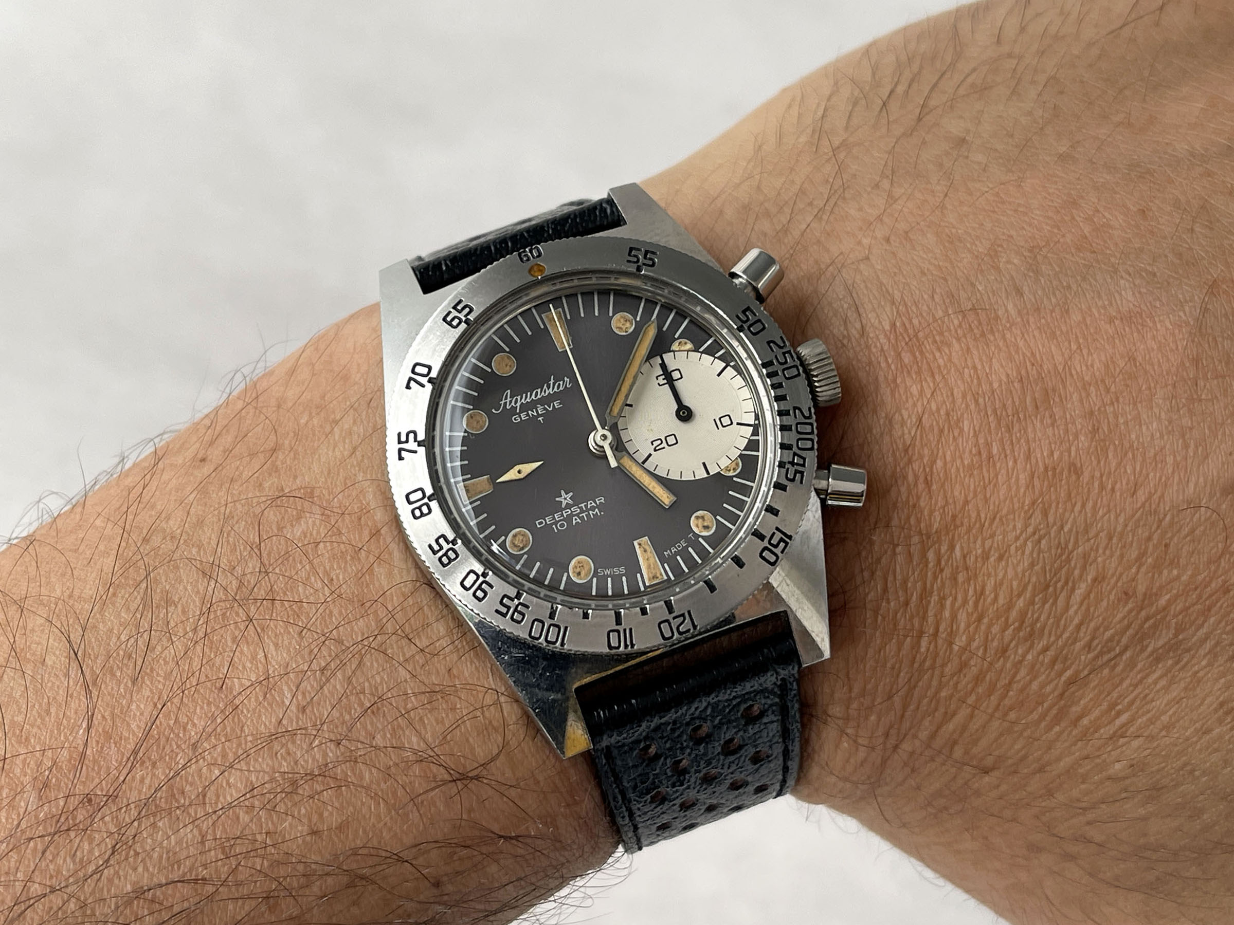 AQUASTAR DEEPSTAR 1968 (circa) - Reloj suizo antiguo de cuerda Referencia 92 Calibre Valjoux 92 - ICÓNICO *** IMPRESIONANTE ***