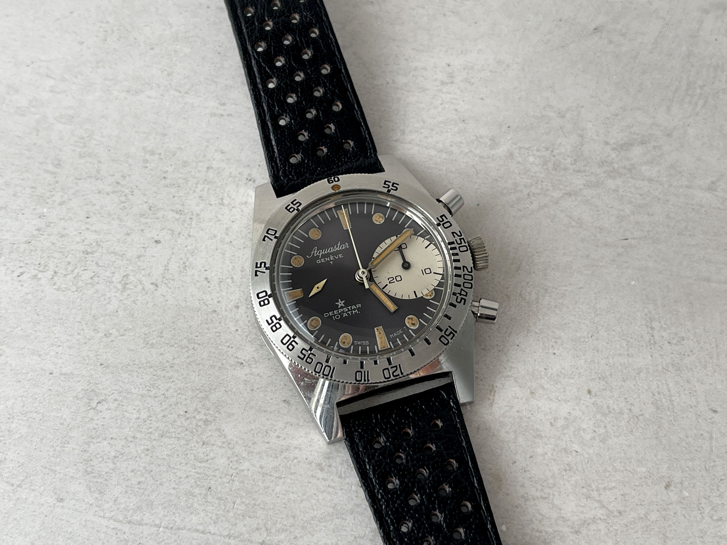 AQUASTAR DEEPSTAR 1968 (circa) - Reloj suizo antiguo de cuerda Referencia 92 Calibre Valjoux 92 - ICÓNICO *** IMPRESIONANTE ***