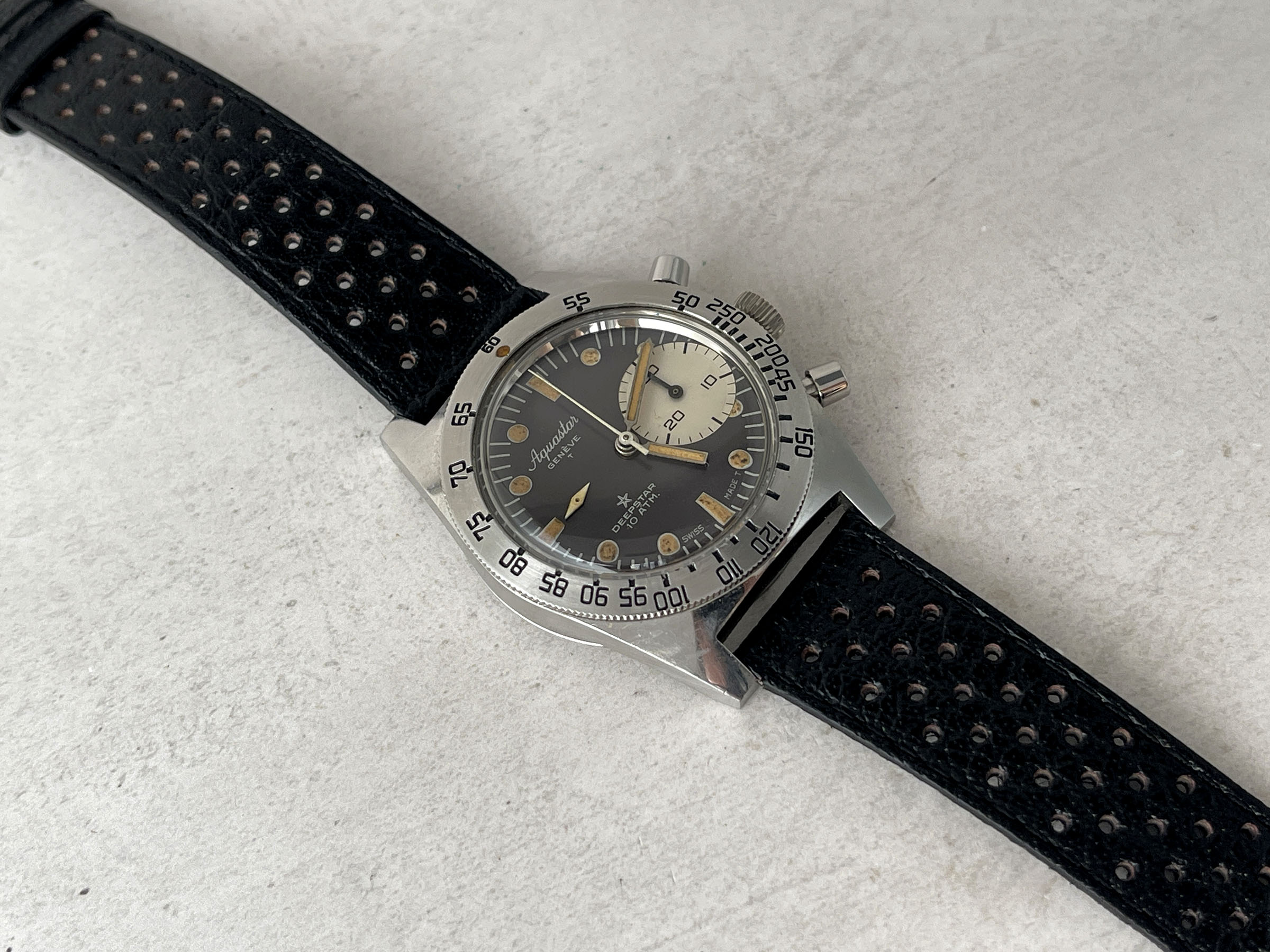 AQUASTAR DEEPSTAR 1968 (circa) - Reloj suizo antiguo de cuerda Referencia 92 Calibre Valjoux 92 - ICÓNICO *** IMPRESIONANTE ***
