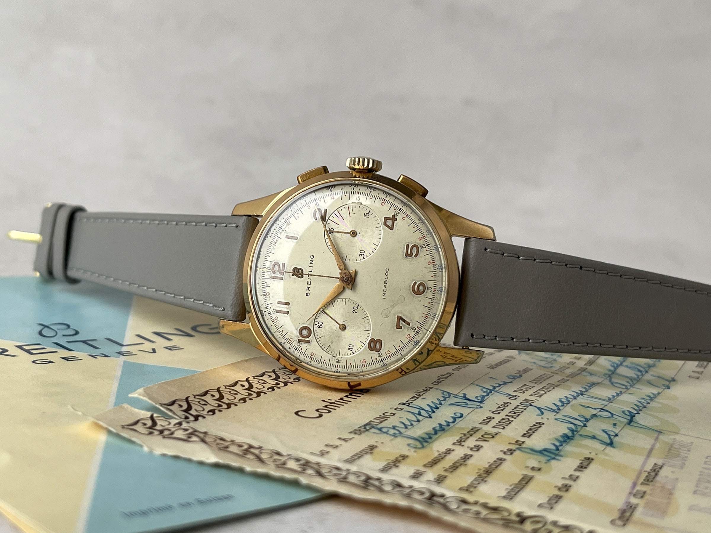 BREITLING CADETTE CHRONOGRAPH 1953 - Reloj cronógrafo suizo vintage de cuerda 37MM OVERSIZE Cal. Venus 188 Ref. 1188 *** CON PAPELES ***