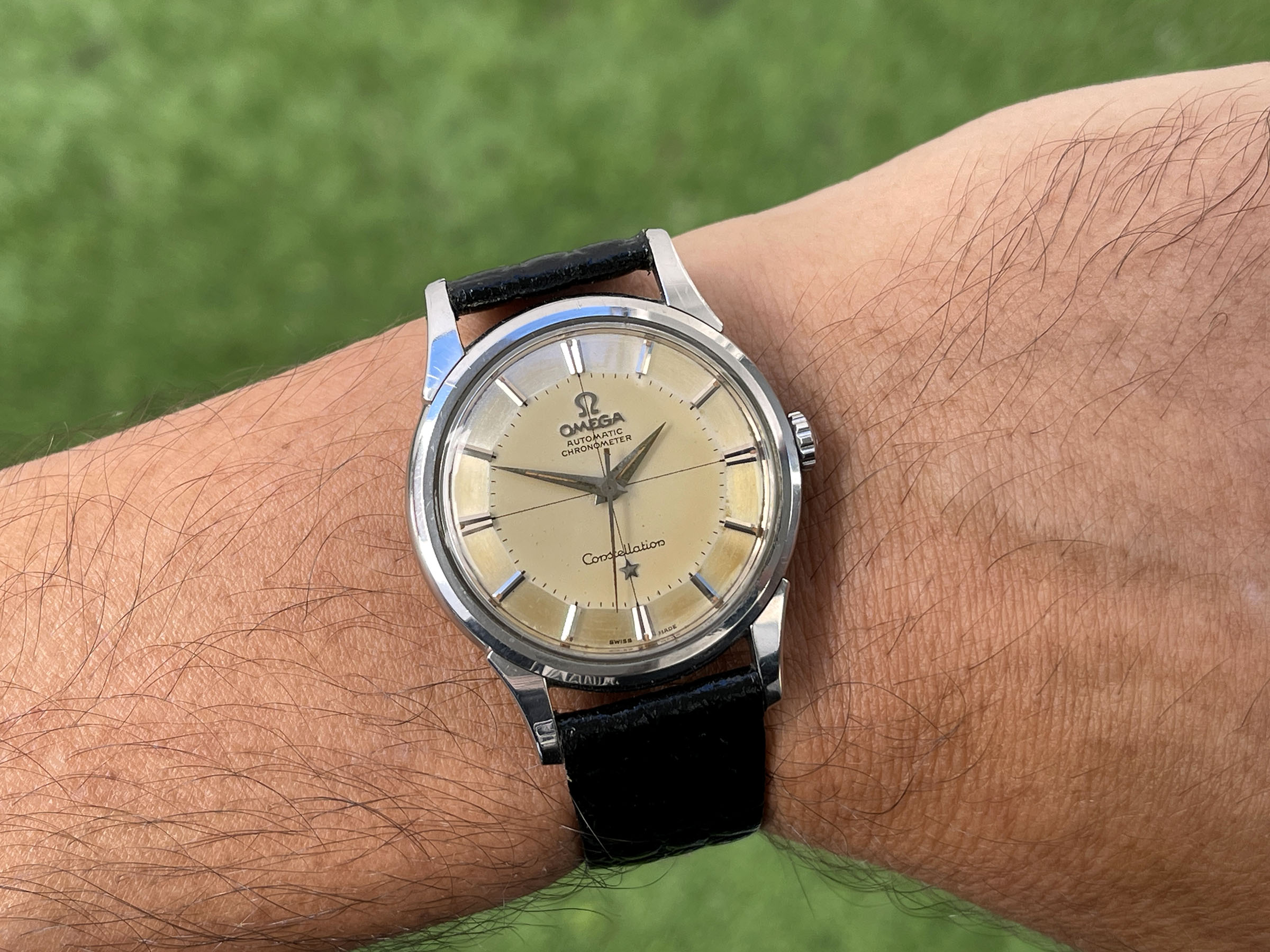 OMEGA CONSTELLATION "PIE PAN" 1960 - Reloj vintage suizo automático CHRONOMETER Cal. 551 Ref. 14381-8 *** EXCEPCIONAL ESFERA TROPICAL ***