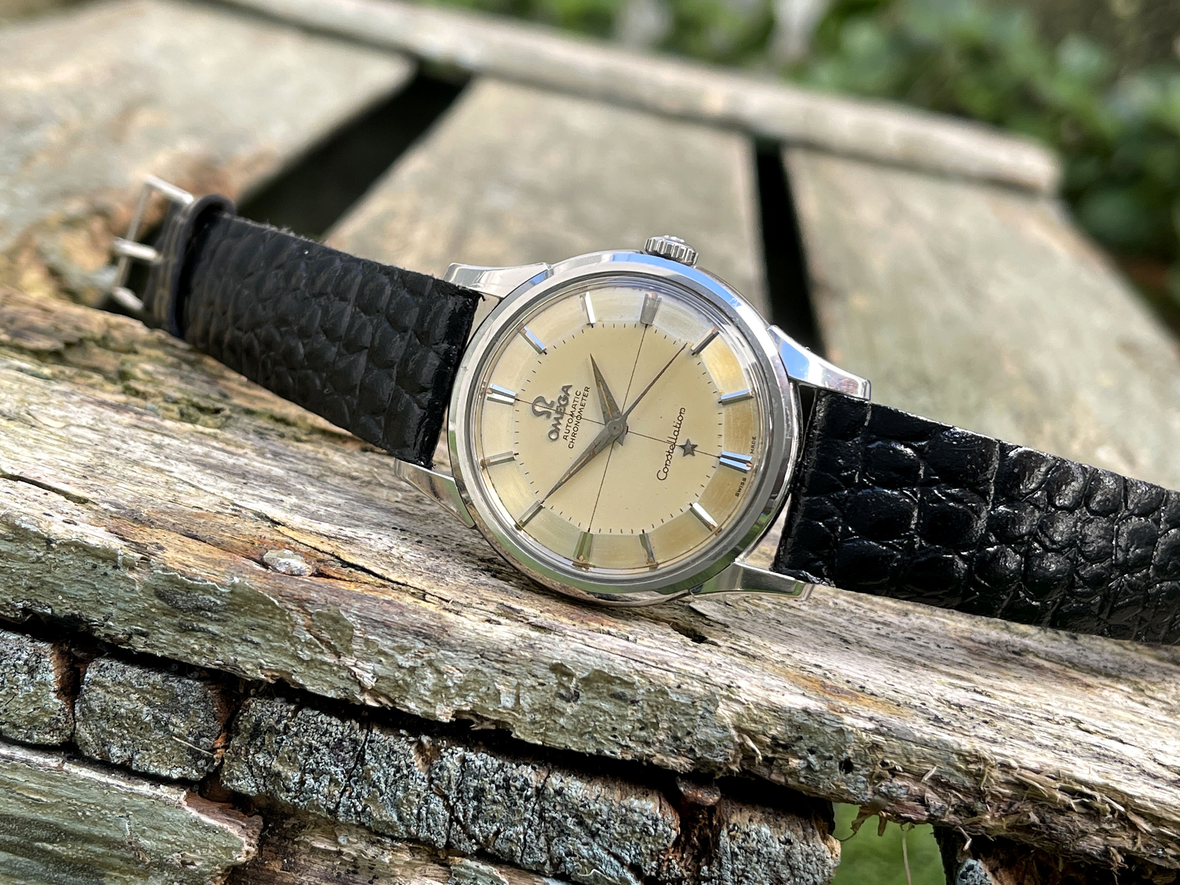 OMEGA CONSTELLATION "PIE PAN" 1960 - Reloj vintage suizo automático CHRONOMETER Cal. 551 Ref. 14381-8 *** EXCEPCIONAL ESFERA TROPICAL ***