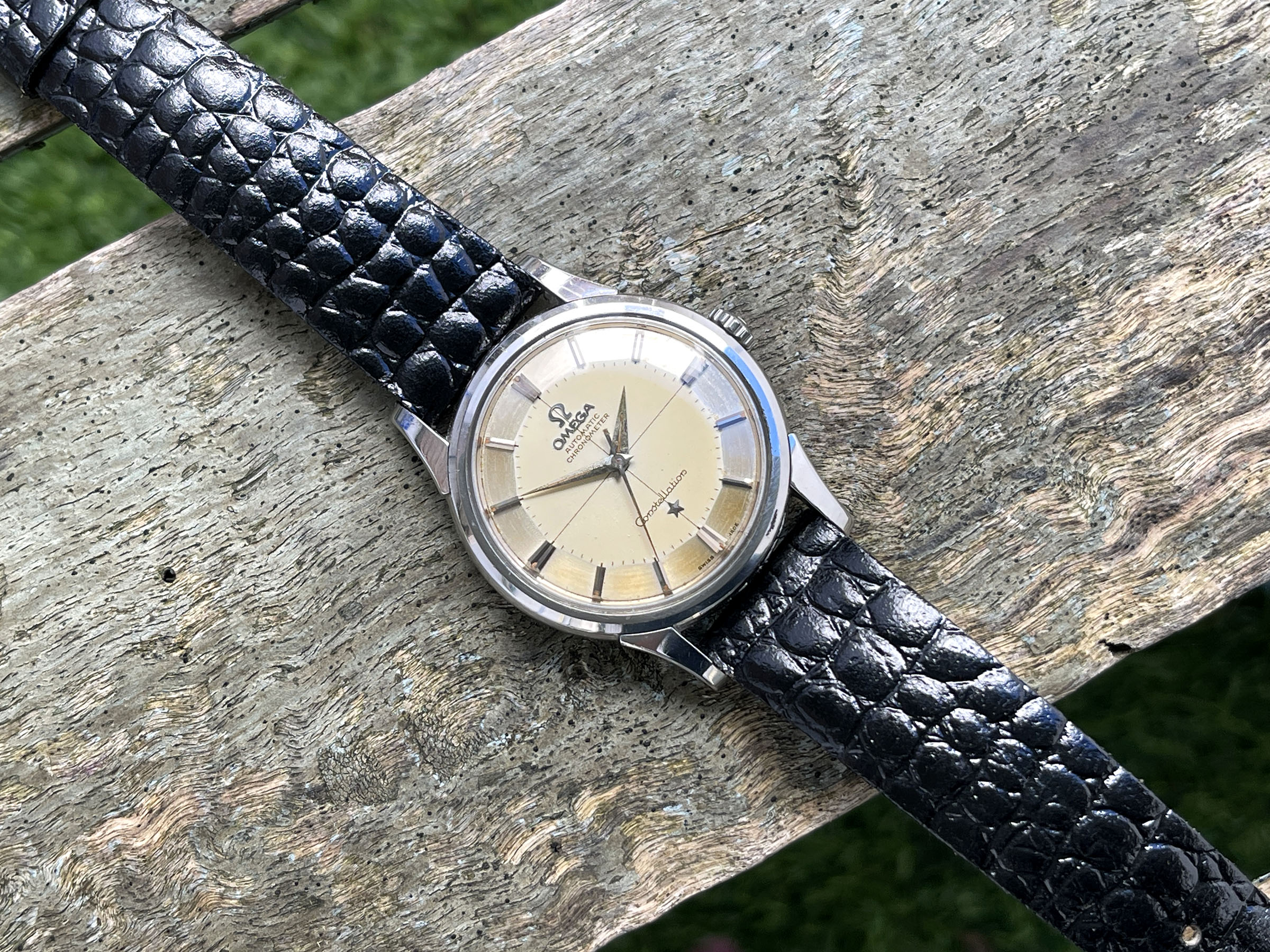 OMEGA CONSTELLATION "PIE PAN" 1960 - Reloj vintage suizo automático CHRONOMETER Cal. 551 Ref. 14381-8 *** EXCEPCIONAL ESFERA TROPICAL ***