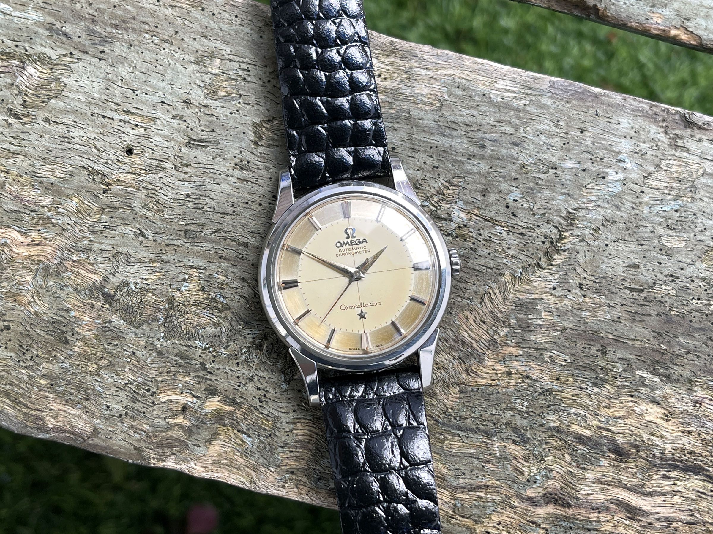 OMEGA CONSTELLATION "PIE PAN" 1960 - Reloj vintage suizo automático CHRONOMETER Cal. 551 Ref. 14381-8 *** EXCEPCIONAL ESFERA TROPICAL ***