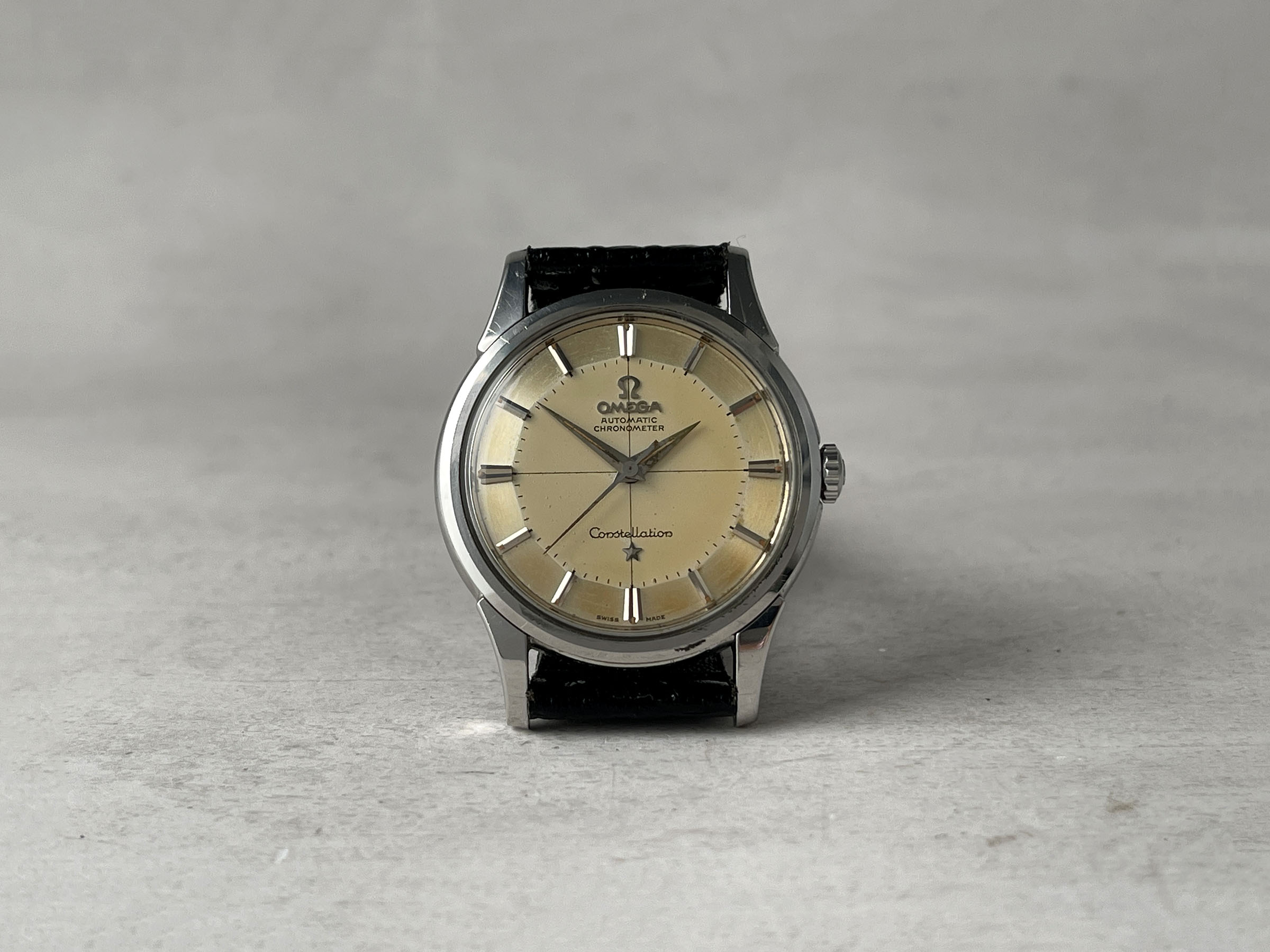 OMEGA CONSTELLATION "PIE PAN" 1960 - Reloj vintage suizo automático CHRONOMETER Cal. 551 Ref. 14381-8 *** EXCEPCIONAL ESFERA TROPICAL ***
